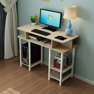 素宅 电脑桌 板式简约双层钢木学习台式办公桌子 带置物书架 100*50原木色SZ8112Z