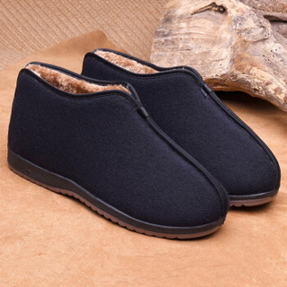 维致 传统老北京布鞋 男士防滑软底保暖加绒加厚棉靴 WZ1013 黑色 39