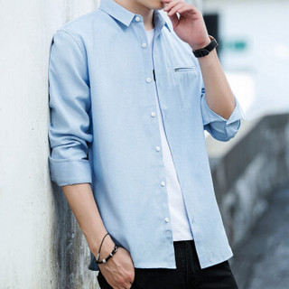 吉普盾衬衫男士长袖韩版潮流衬衣时尚休闲衬衣外套 浅蓝色 L
