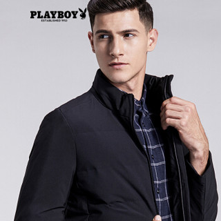 花花公子 PLAYBOY 男士秋冬款新品2018纯色休闲羽绒服 DH69180912 黑色 190/XXXL/56