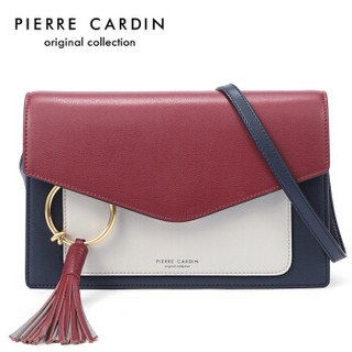 pierre cardin 皮尔·卡丹 女包单肩斜挎包牛皮撞色流苏包潮流ins包女chic J7A231-030301Y 红色