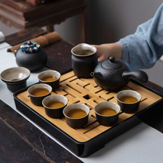 丹雅黑陶茶具套装旅行功夫茶具茶壶茶盘日式家用 商务礼盒装