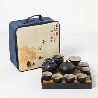丹雅黑陶茶具套装旅行功夫茶具茶壶茶盘日式家用 商务礼盒装