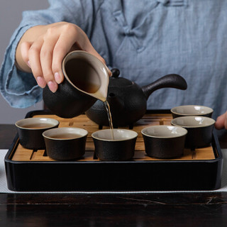 丹雅黑陶茶具套装旅行功夫茶具茶壶茶盘日式家用 商务礼盒装