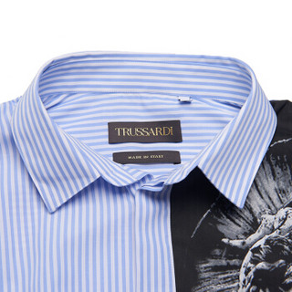 TRUSSARDI 杜鲁萨迪男士蓝白条纹棉质长袖衬衣32C00053 1T001918 U101 42码