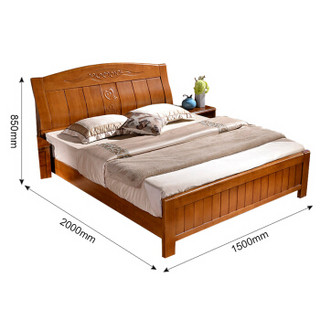 欧宝美实木床新中式卧室床婚床单人床双人床橡木床1.5米原木色