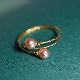 海蒂（haidi）紫眩 强光淡水珍珠戒指 G18K金 粉紫色 多层4-5mm