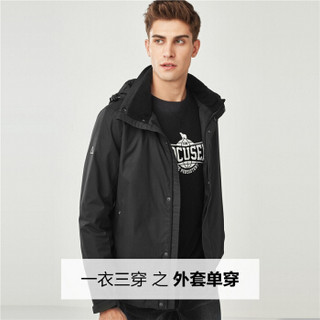 佐丹奴（Giordano） 男装夹克 反光印花夹棉内胆可拆帽三合一夹克01078634  黑/蓝加大码(180/104A)