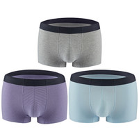 杜比骑士 男士内裤男无痕裸感条纹莱卡棉中腰平角内裤四角运动男内裤 3条短裤多色 XXXL 9760R (蓝色、XXXL、平角裤、莱卡棉)