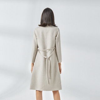 王冠迪娜(WANGGUANDINA) 女装毛尼大衣女双面尼中长款时尚翻领显瘦羊毛风衣外套 WGDN9930 白灰色 S