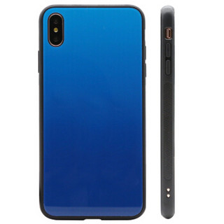 伟吉iPhoneXS 玻璃后盖手机壳（钢化玻璃后盖+TPU软边）防摔全包新款硬壳 蓝色 适用于苹果XS