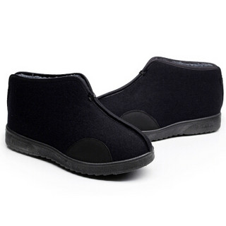 维致 传统老北京布鞋 男士防滑软底保暖加绒加厚棉靴 带皮革 WZ1013 黑色 43