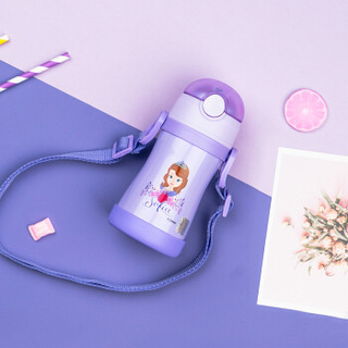 迪士尼（Disney）宝宝吸管杯学饮杯 儿童保温杯婴儿水杯316不锈钢水壶 紫色苏菲亚