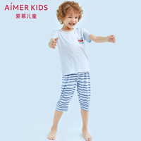 Aimer kids爱慕儿童家居服天使慕尔熊莫代尔短袖七分裤睡衣套装2件装 AK2430892蓝色印花120