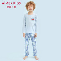 Aimer kids爱慕儿童家居服天使慕尔熊莫代尔薄款长袖睡衣套装 2件装 AK2430891蓝色印花160