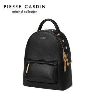 pierre cardin 皮尔·卡丹 潮流双肩包女学生时尚铆钉书包女赫本牛皮背包包 J8A219-040401A黑色