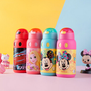 迪士尼（Disney）儿童吸管杯 不锈钢保温杯男女学生水杯子 两用礼盒装500ml粉色公主