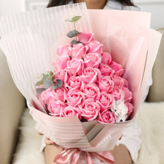 姻唯爱33朵粉色香皂花玫瑰花束大礼盒a保鲜花速递520礼物送女友