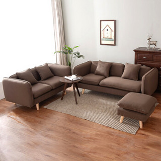家逸布艺沙发 透气绒布客厅家具组合套装懒人北欧现代简约小户型布沙发 脚踏