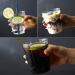友来福ins家用北欧创意玻璃水杯全透明字母耐热大容量早餐冷饮果汁杯子白字母早餐杯(2个装）