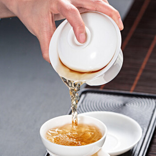 博为 盖碗茶杯 茶碗 德化陶瓷功夫茶杯茶盏 白瓷玉砌三才盖碗