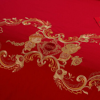 博洋家纺（BEYOND） 婚庆大红色 欧式刺绣纯棉套件 全棉床单结婚四件套-结缘情轩 1.5米 200*230cm