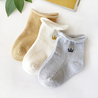 馨颂 婴儿袜子宝宝精梳棉袜儿童袜子三双装 R014F1 灰色+白色+黄色 16-18(L)(1-3岁)