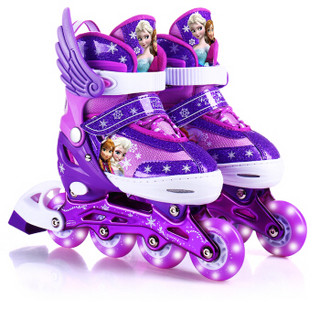 迪士尼(Disney) 儿童溜冰鞋八轮全闪轮滑鞋套装 溜冰鞋男女闪光轮可调码旱冰鞋 紫色冰雪奇缘款 S码