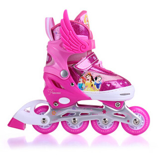 迪士尼(Disney) 儿童溜冰鞋八轮全闪轮滑鞋套装 溜冰鞋男女闪光轮可调码旱冰鞋 粉色公主款 S码
