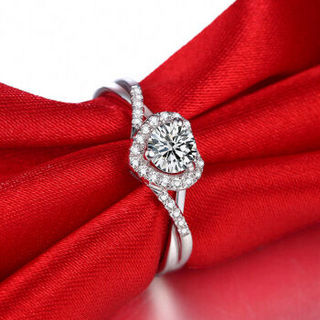 鸣钻国际 白18k金30分钻戒 钻石戒指结婚求婚订婚女戒 情侣钻石对戒女款  共约42分 心爱 F-G/SI
