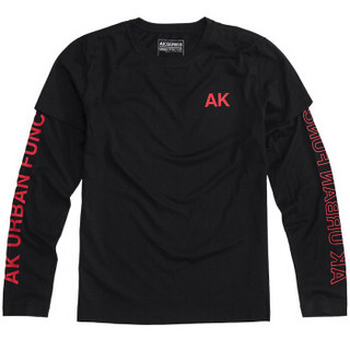 AK男装（AKSERIES） 2018秋冬新款都市特工假两件长袖T恤1809005 米白 XXXL