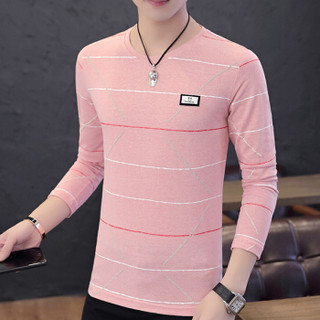 猫人（MiiOW）男士T恤时尚休闲百搭印花圆领套头长袖T恤D305-1-9835粉红色L