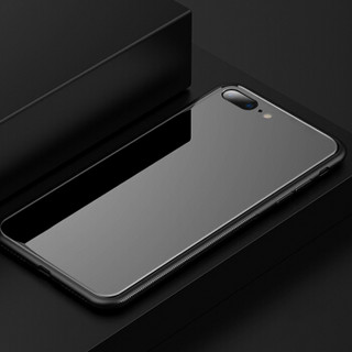 梵帝西诺 苹果7/8Plus手机壳 送钢化膜 全包防摔 iPhone8/7Plus新款苹果玻璃壳 玻璃后盖+硅胶软边 黑色
