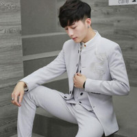 Crocodile 鳄鱼恤 秋冬新款男士时尚商务休闲中国风刺绣西服套装 A348-TZ09