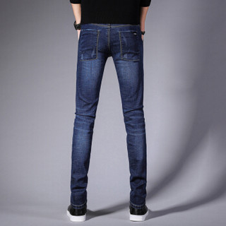 猫人（MiiOW）牛仔裤 男士时尚潮流系带纯色弹力牛仔长裤子A329-360蓝色30