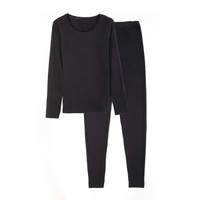 京东京造 女士圆领保暖内衣 羊毛加厚秋衣秋裤保暖套装 黑色 S码