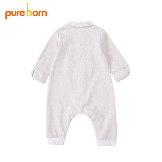 pureborn婴儿连体衣秋男女宝宝哈衣爬爬服纯棉婴幼儿衣服长袖哈衣 米白 59 0-3个月