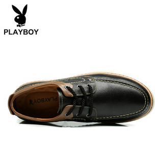 PLAYBOY 花花公子 英伦时尚商务休闲皮鞋男低帮系带百搭 DS65116 黑色 40