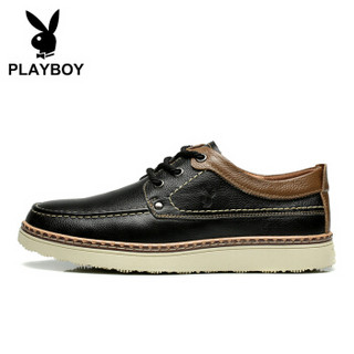 PLAYBOY 花花公子 英伦时尚商务休闲皮鞋男低帮系带百搭 DS65116 黑色 40