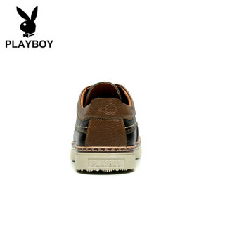 PLAYBOY 花花公子 英伦时尚商务休闲皮鞋男低帮系带百搭 DS65116 黑色 40