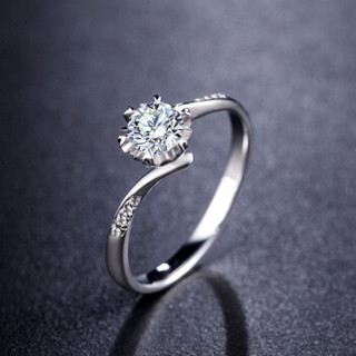 鸣钻国际 错壁雪花 白18k金钻戒女 钻石戒指结婚求婚女戒 情侣对戒女款 16号
