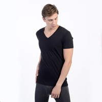 京东京造 男士V领薄款短袖内衣 发热纤维修身T恤 黑色 S码