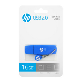 惠普 （HP）16GB USB2.0 U盘 v188w 蓝色 学生可爱电脑车载两用创意优盘