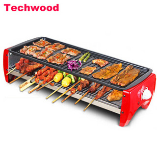 Techwood 电烧烤炉 电烤盘韩式家用无烟不粘 电烤炉子 烤肉机室内烧烤架肉锅烤串 GR-108L(加大号-基础款)