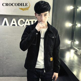 鳄鱼恤（CROCODILE）男休闲夹克 2019年春季新款时尚修身保暖翻领潮流长袖外套 黑色（98782052） 185