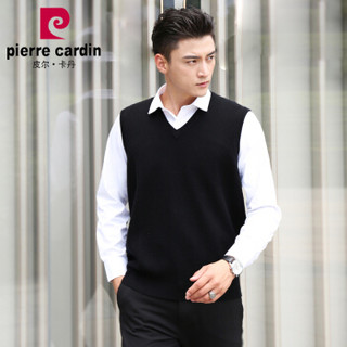 pierre cardin 皮尔·卡丹 纯色纯羊毛马甲针织衫毛衣舒适修身保暖背心 JD185D21TM8106-24