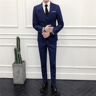 雅鹿 西服套装男2018秋冬新款男士商务正装聚会婚礼西服套装 CG-1668 蓝色（三件套） 4XL外套+马甲+34西裤