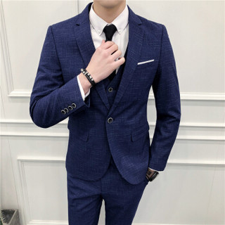 雅鹿 西服套装男2018秋冬新款男士商务正装聚会婚礼西服套装 CG-1668 蓝色（三件套） 4XL外套+马甲+34西裤