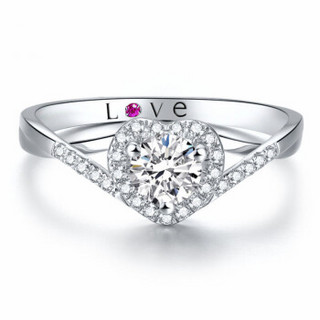 鸣钻国际 钻戒女 白18k金钻石戒指结婚求婚订婚女戒 情侣钻石对戒女款 共约92分 心爱 F-G/SI