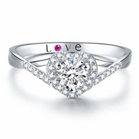 鸣钻国际 钻戒女 白18k金钻石戒指结婚求婚订婚女戒 情侣钻石对戒女款 共约47分心爱  F-G/SI